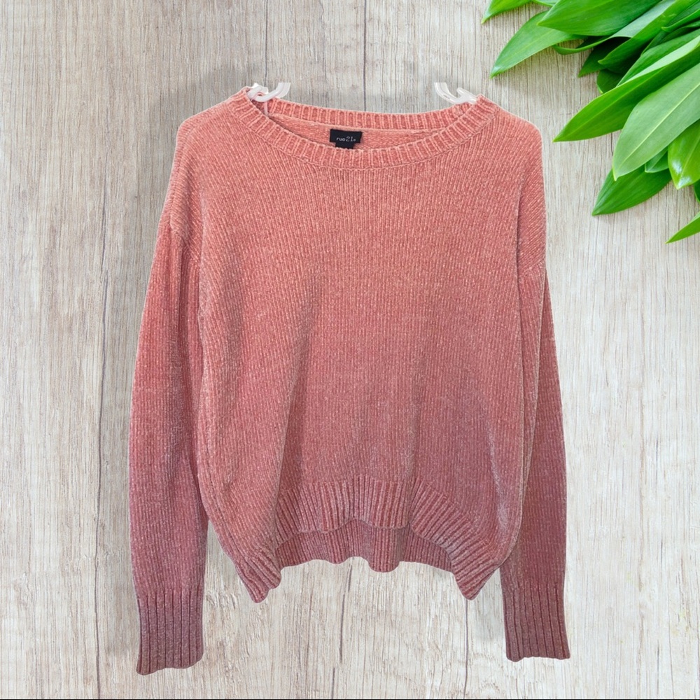 Pink velvet knit sweater